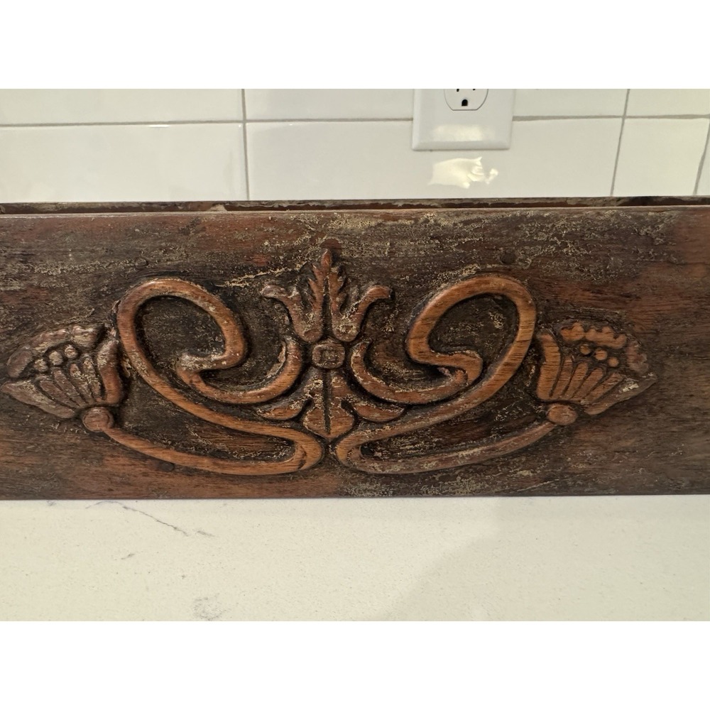 Vintage Carved Wood Box 3 Slot Farmhouse Kitchen Holder/Organizer Rustic Decor - Picture 5 of 15